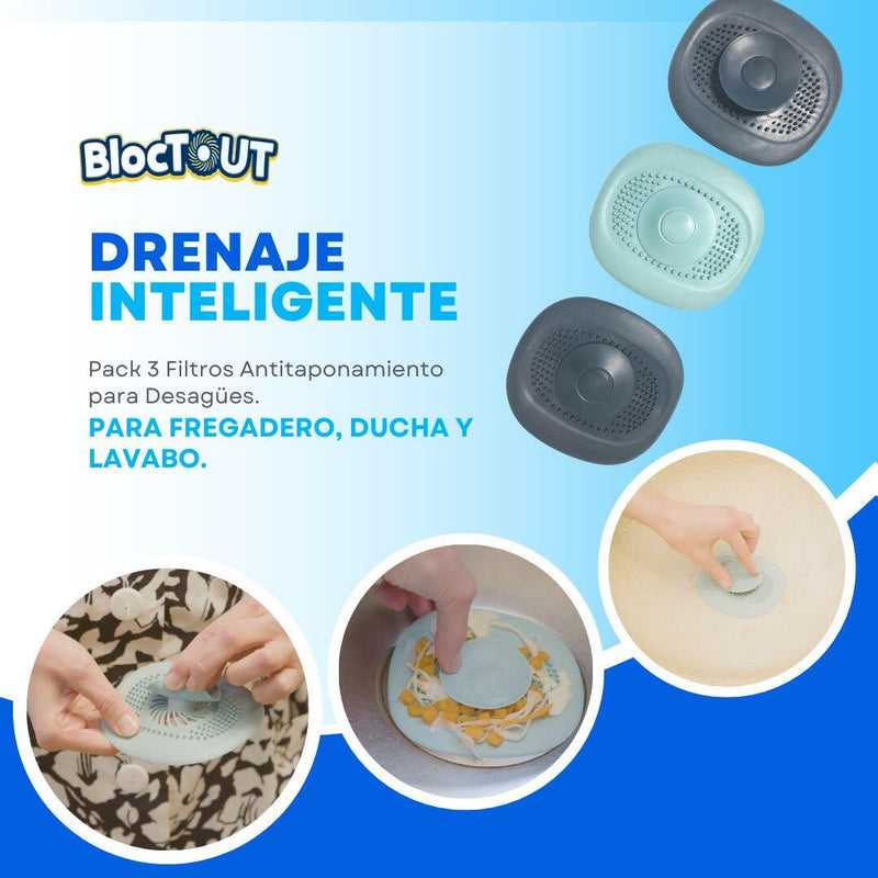 Blockout Pack 3 Filtros Antitaponamiento para Desagües con Drenaje Eficiente